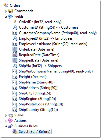 A data controller with SQL Business Rule that executes before the data is selected