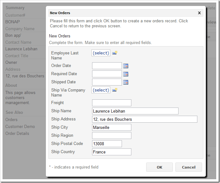 Reverse Lookup in action in web application created with Code On Time.