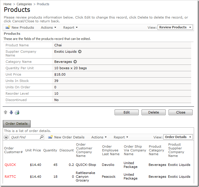 Products edit form with action buttons only below the form.