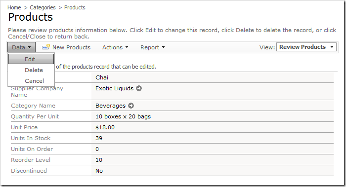 Action Group with scope of 'Form' changed to scope of 'Action Bar'.