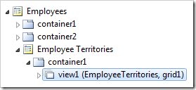 Employee Territories 'view1' data view on the Employee Territories page.