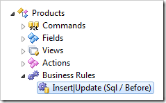 A validation SQL Business Rule defined for 'Products' data controller