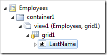 LastName data field of grid1 of Employees on the Employees page.