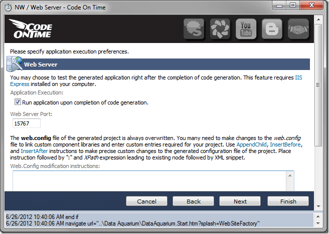 Web.Config modification instructions on the Web Server Configuration page.