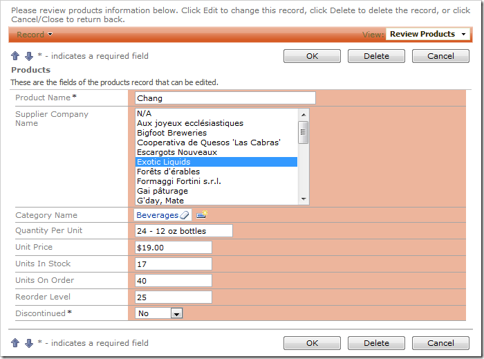 Supplier Company Name list box displaying 10 rows.