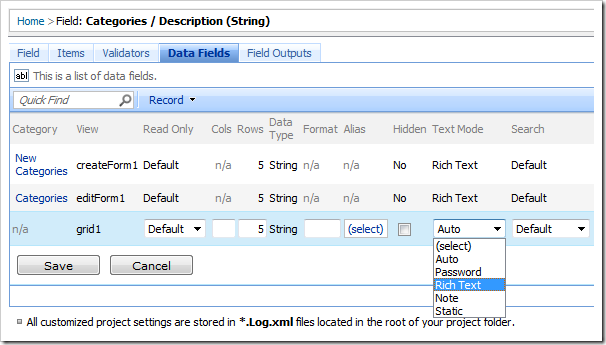 Change all Categories data fields to Text Mode of 'Rich Text'.