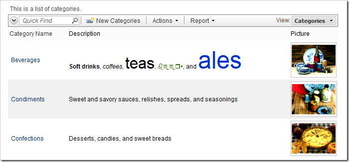 Description field value rich text styling preserved in grid view.