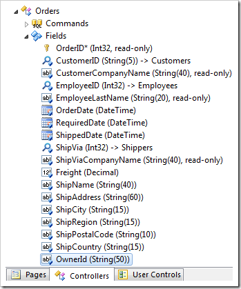 OwnerId field in the Orders controller in Code On Time Project Explorer.