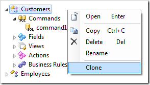 Clone context menu option for Customers controller.