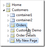 Dragging and dropping My New Page onto Orders page node.