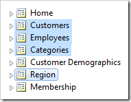 Customers, Employees, Categories, and Region page nodes selected.