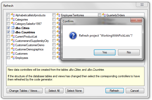 Refresh the project to add the Cities and Countries tables.