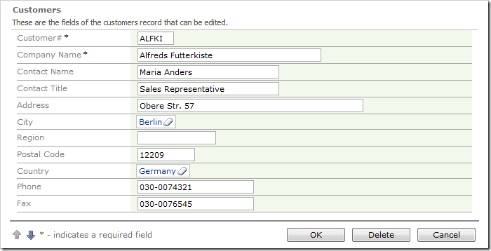 City and Country Name values will be inserted into the fields.