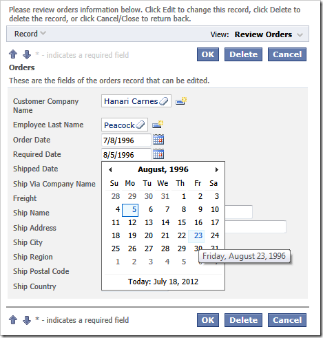 The example of the built-in calendar provided by the client library.