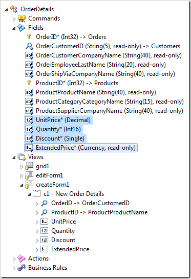 New ExtendedPrice field with data field in createForm1.