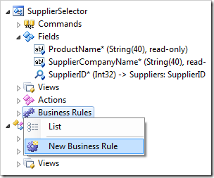 New Business Rule context menu option in the Project Explorer.