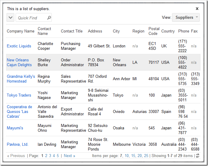 Suppliers lookup.