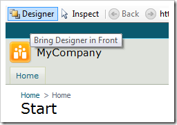 Bring Designer in Front button will bring the Designer window to focus.