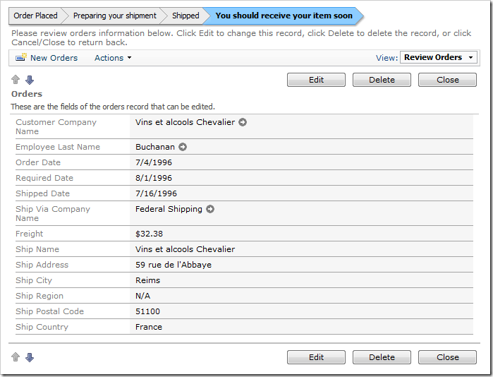 Status bar for an order that has been shipped on time.