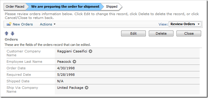 Status bar for an order that has not been shipped yet.