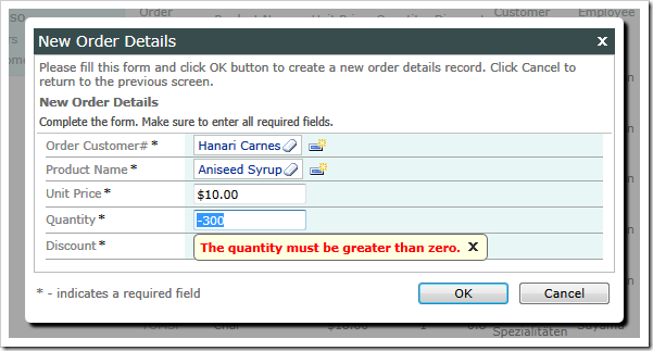 Quantity validation by a JavaScript business rule in a form view