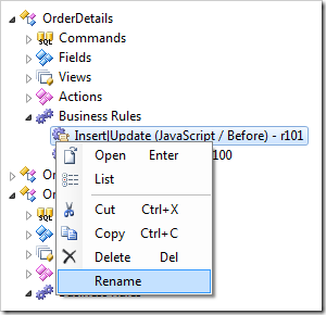 Rename context menu option for business rule in the Project Explorer.