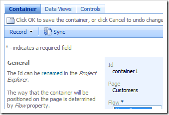 Edit Form of container in Project Browser.