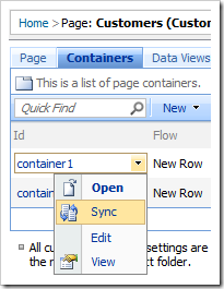 Sync context menu option for container1 in list of containers of Project Browser.