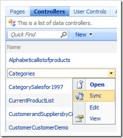 Sync context menu option in the list of controllers.