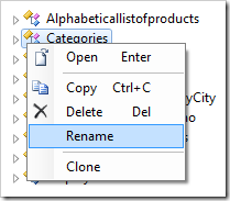 Rename context menu option in the Project Explorer.