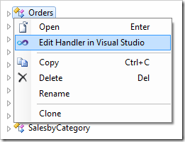 Edit Handler in Visual Studio context menu option in the Project Explorer.