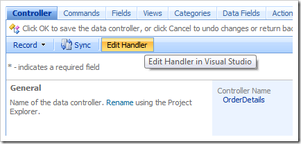 Edit Handler button in the Project Browser.