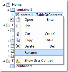 Rename context menu option in the Project Explorer.