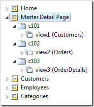 Master Detail Page with three new data views in individual containers after pasting.