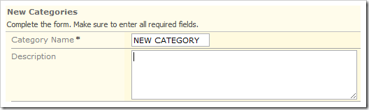 Text in the Category Name field has been converted to uppercase.