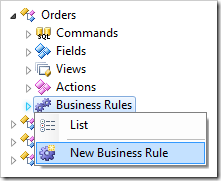 New Business Rule context menu option for Business Rules node in the Project Explorer.