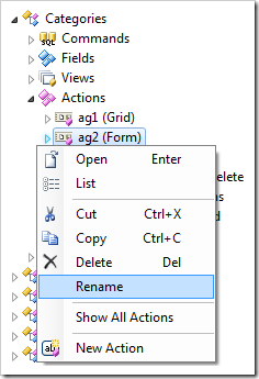 Rename context menu option in the Project Explorer.