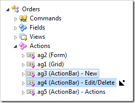 Dropping an action group on the right side of the target action group.