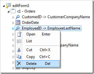 Delete context menu option in the Project Explorer.