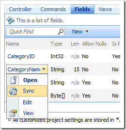 Sync context menu option in the Project Browser.