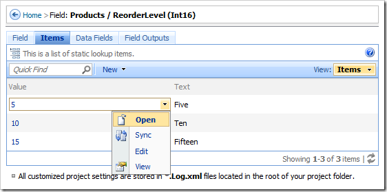 Open context menu option for an item.