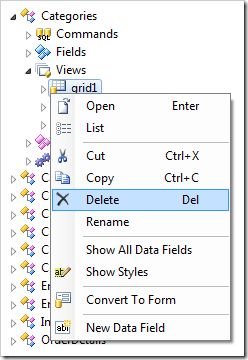 Delete context menu option in the Project Explorer.