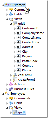 Dropping grid1 from Employees controller onto Customers controller.