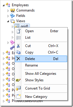 Delete context menu option in the Project Explorer.