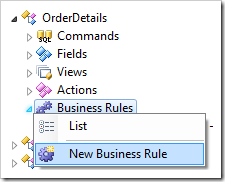 New Business Rule context menu option for Order Details controller in the Project Explorer.