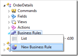 New Business Rule context menu option for Order Details controller.