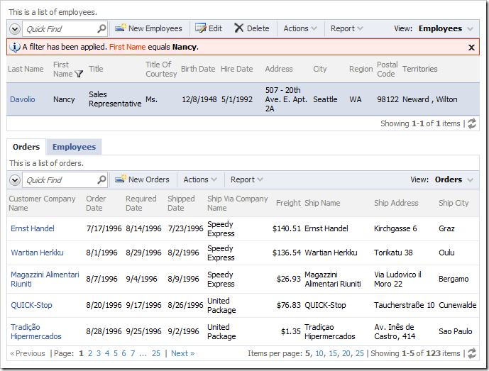 Employees page no longer has the Employee Territories data view.