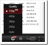 Changing the quality of a YouTube video to 720p.