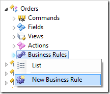 New Business Rule context menu option in the Project Explorer.