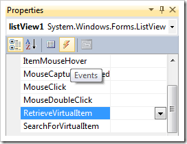 Creating 'RetrieveVirtualItem' event handler for listView1 list view